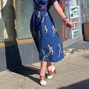 Lady K Loves Doralee Skirt in Blue Sparrow Print